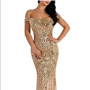 Women Bra Sequin Maxi Evening Party Dress